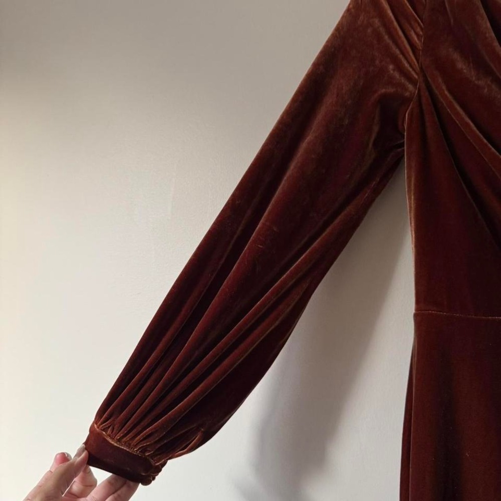 Revelry Orange Velvet One Shoulder Dress Bachelorette Wedding Size 6 Maxi Formal - Picture 6 of 8